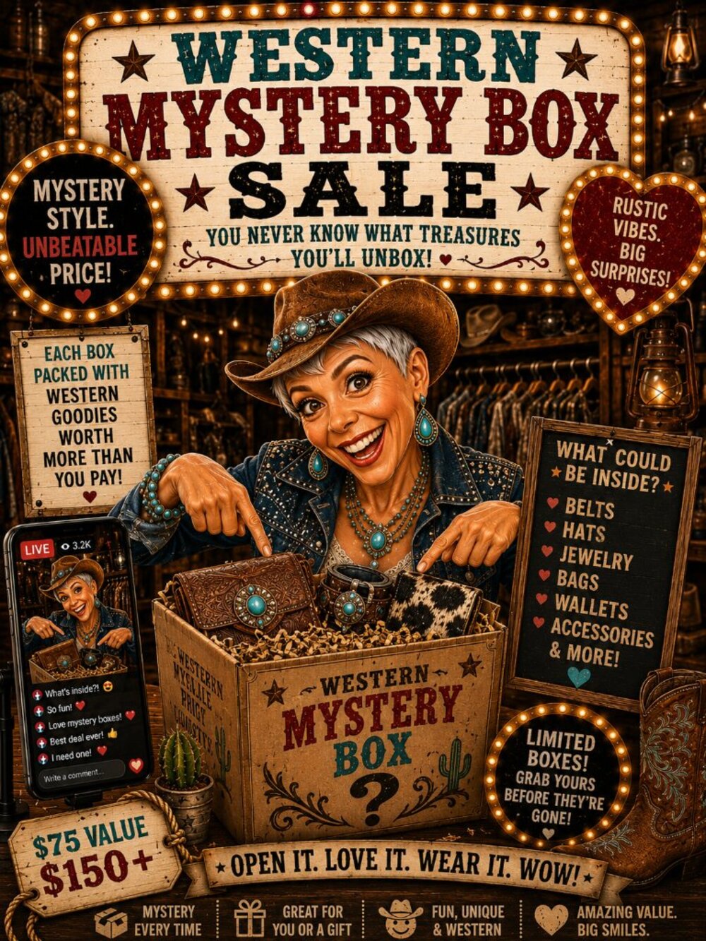RODEO READY WESTERN MYSTERY BOXES!!!‎  $150+ VALUE!!!